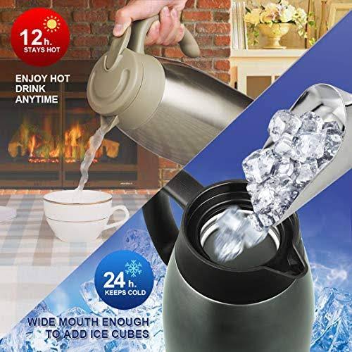 Stainless Steel Thermal Coffee Carafe 2 Liter Double Walled Insulated Vacuum Flask E9226