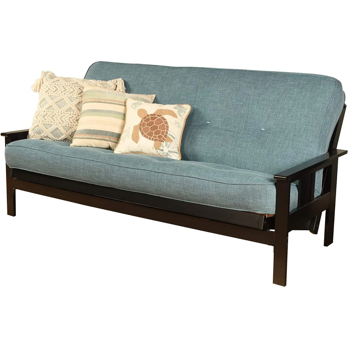 Black Futon Frame with Aqua Linen Mattress G566