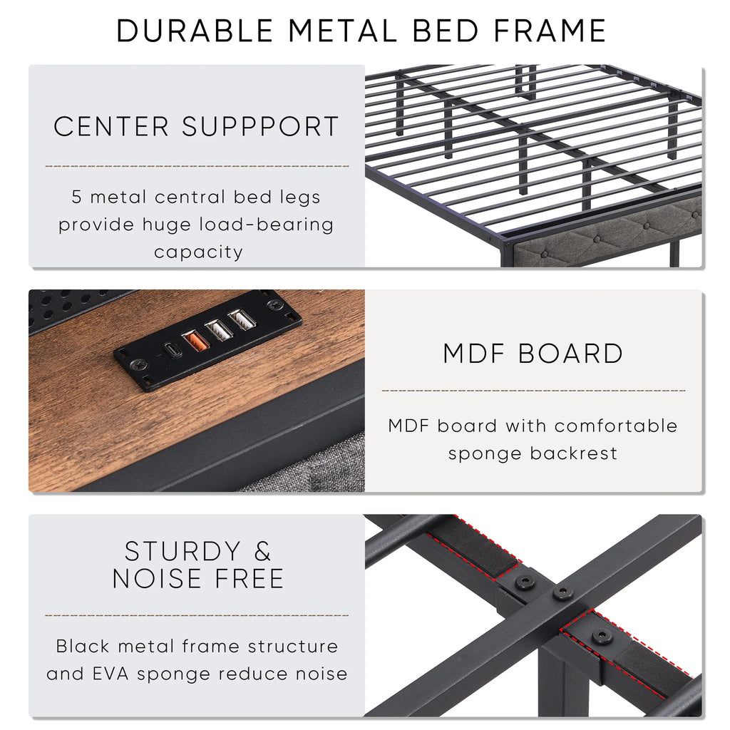 Full Size Upholstered Platform Bed with Storage Headboard S26693