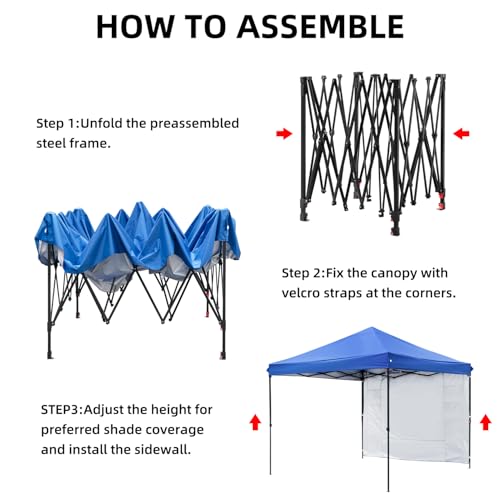 Blue 10x10 FT Pop Up Canopy Tent with 1 Sidewall R878