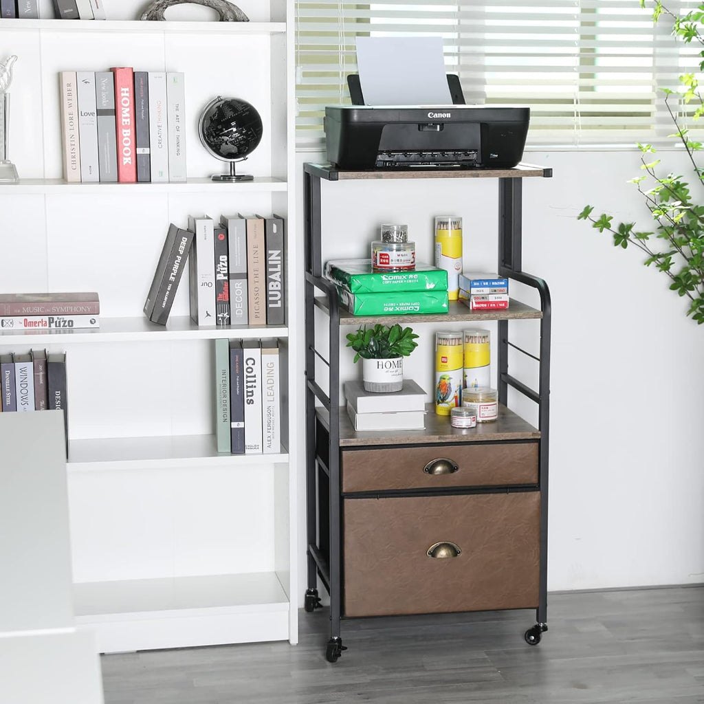 Mobile Printer Stand with File Cabinet, 3 Tier Rolling Cart with 2 Drawers Y58656