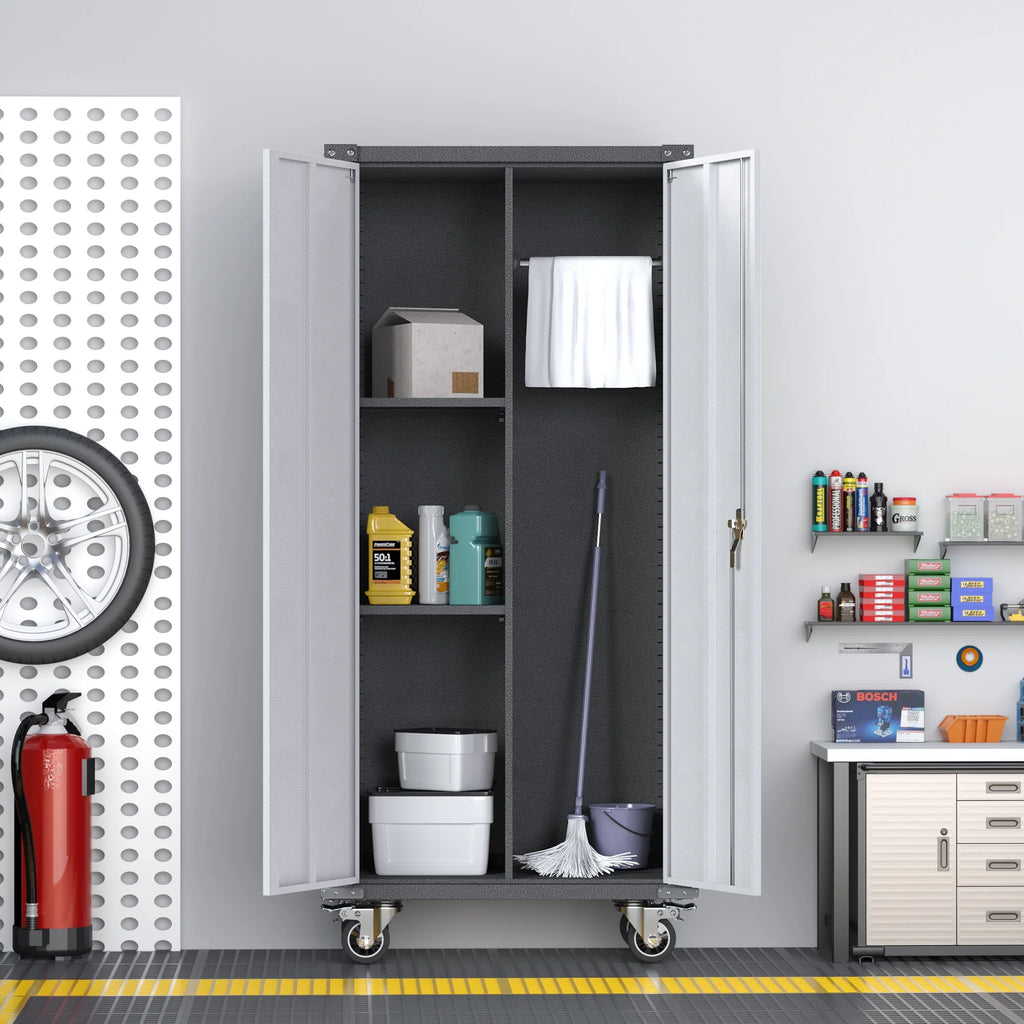 Metal Rolling Storage Cabinet with Hanging Rod P6633