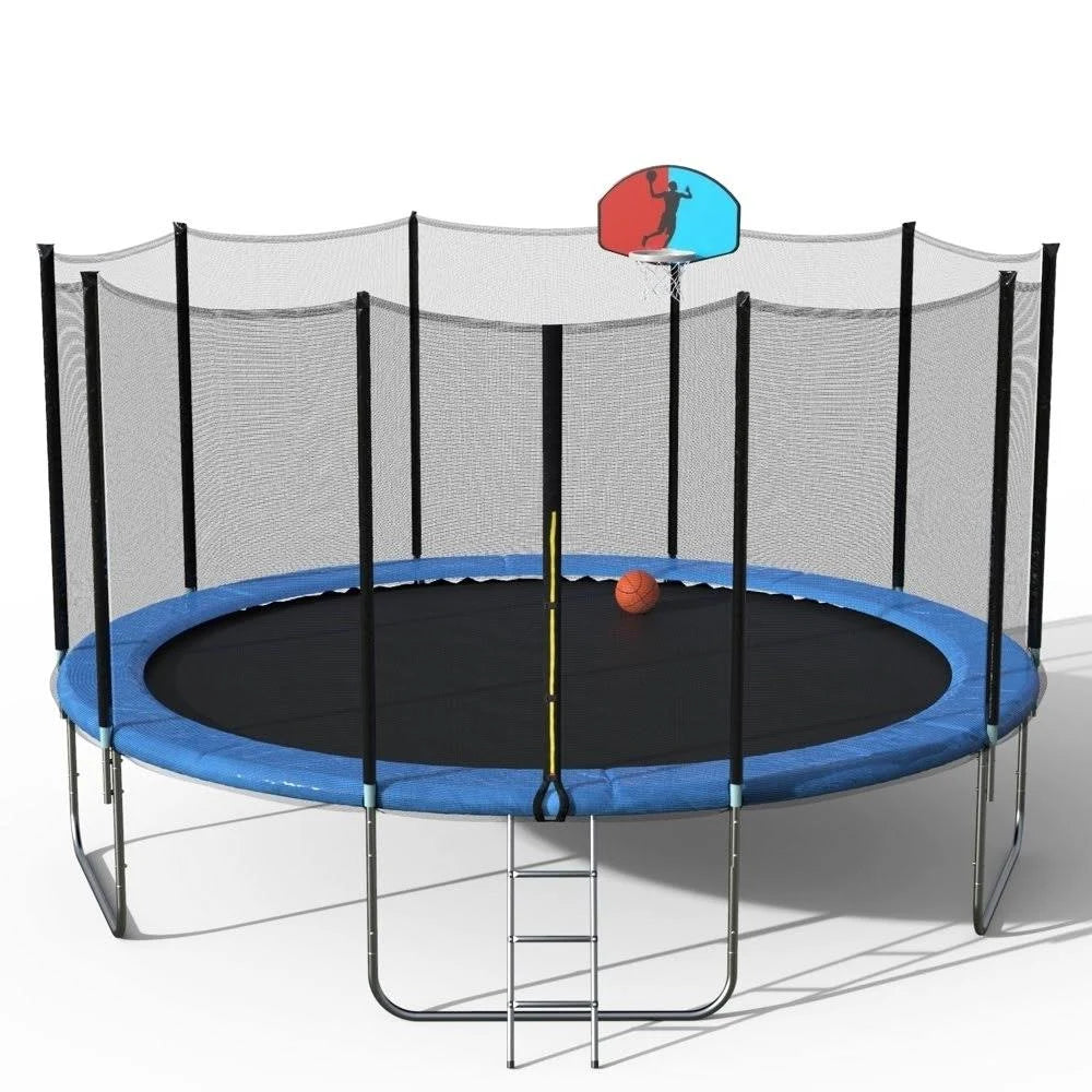 15& Round Trampoline with Safety Enclosure, Basketball Hoop and Ladder N857574