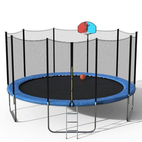 15& Round Trampoline with Safety Enclosure, Basketball Hoop and Ladder N857574