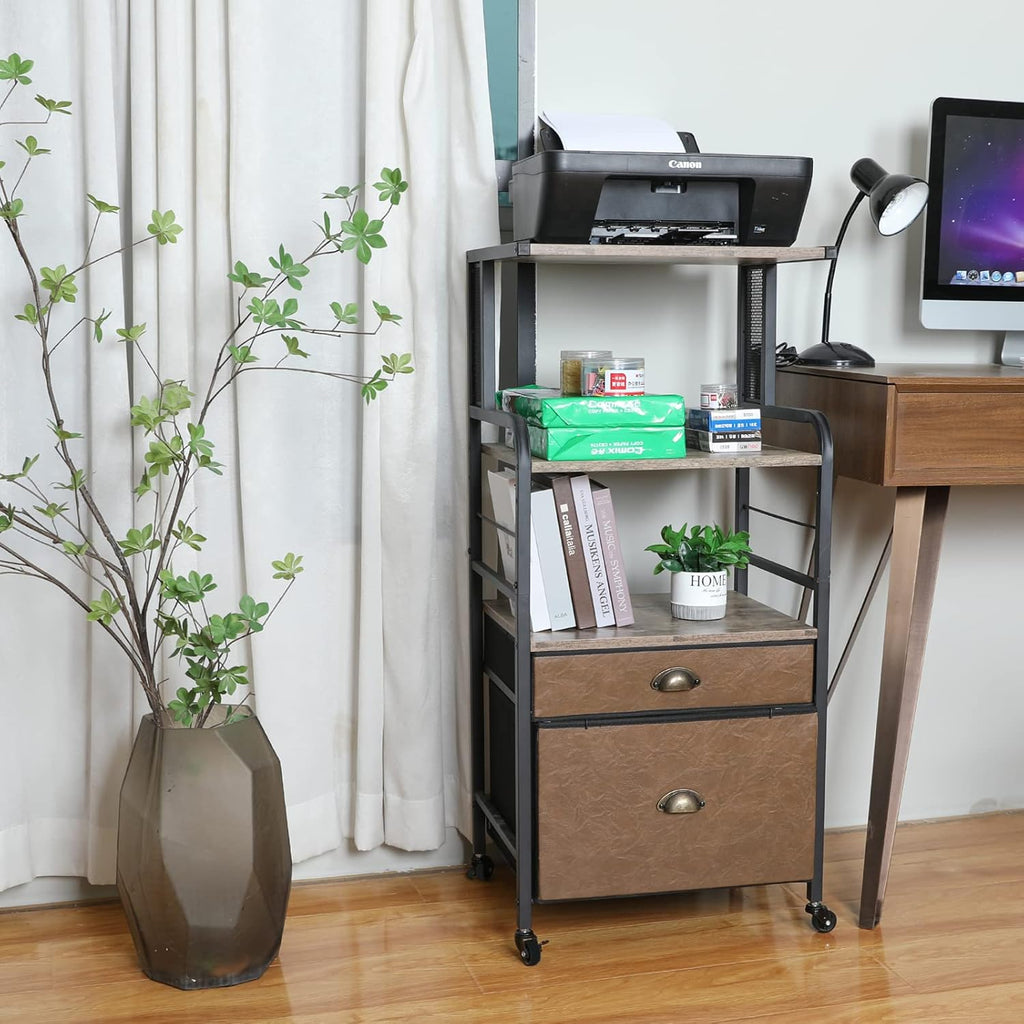 Mobile Printer Stand with File Cabinet, 3 Tier Rolling Cart with 2 Drawers Y58656
