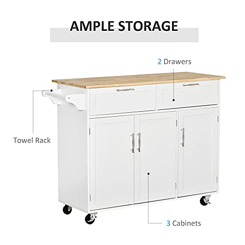 White Mobile Kitchen Island with Storage N1280