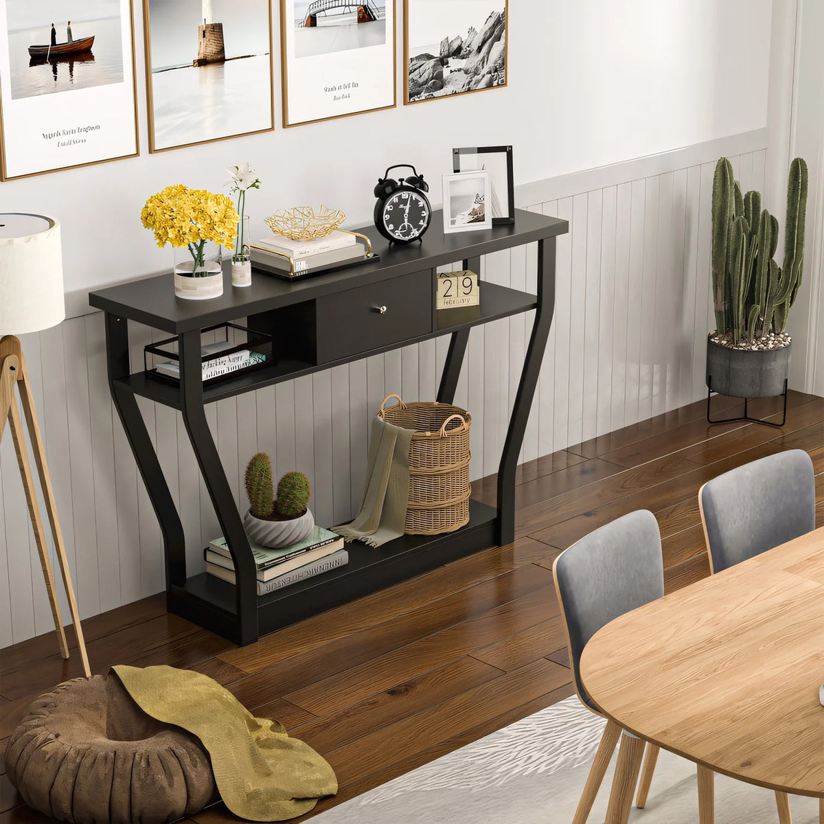 Black Sofa Accent Table with Drawer J8261