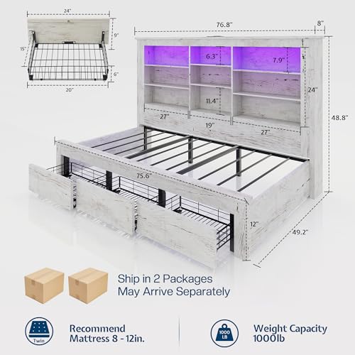 Twin Wood Daybed with Bookcase Headboard and 3 Drawers H427580
