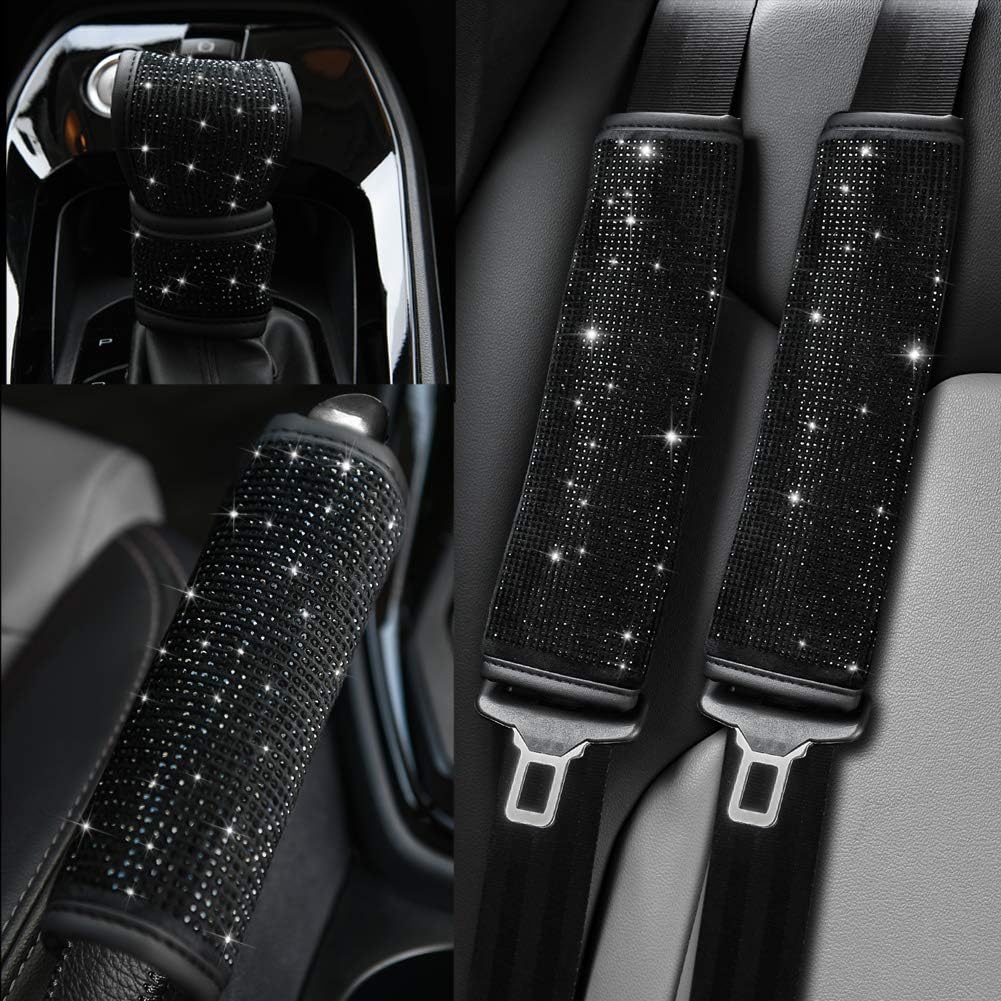 Soft Velvet Seat Belt Shoulder Pads with Rhinestones 4 Pack Set B9601