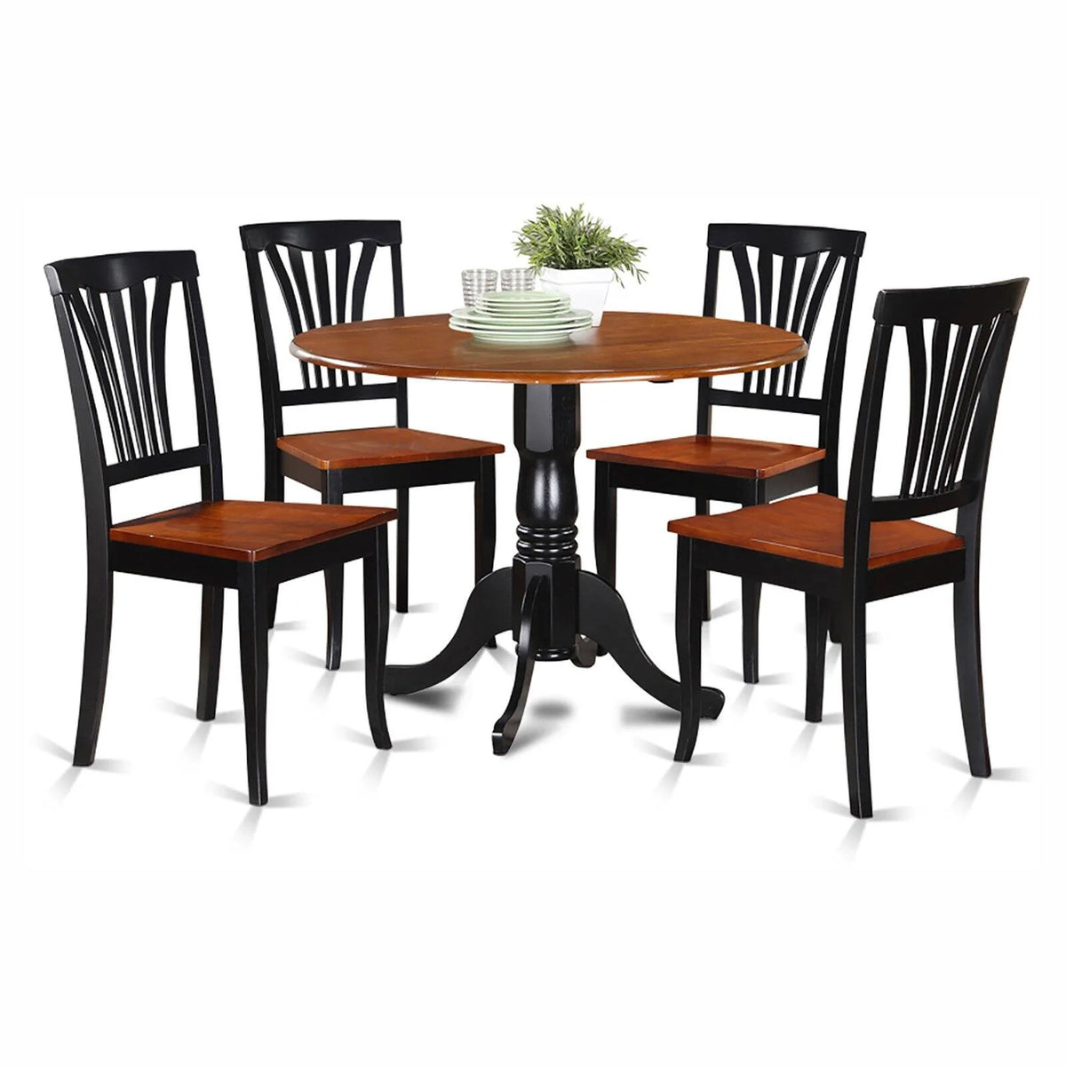 5 Piece Drop Leaf Dining Table Set with Wooden Seat Chairs A59012