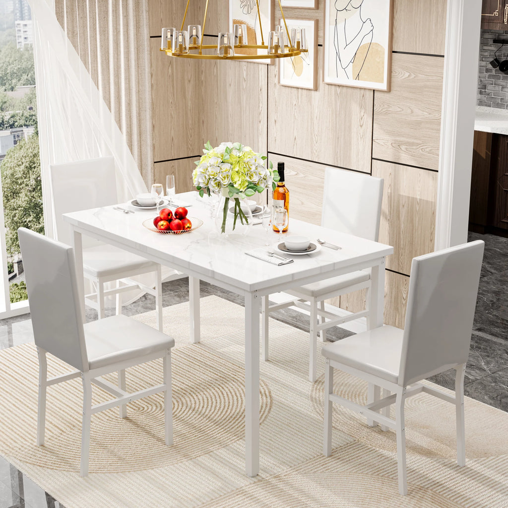 5-Piece Faux Marble Top Velvet Dining Table Set L5169