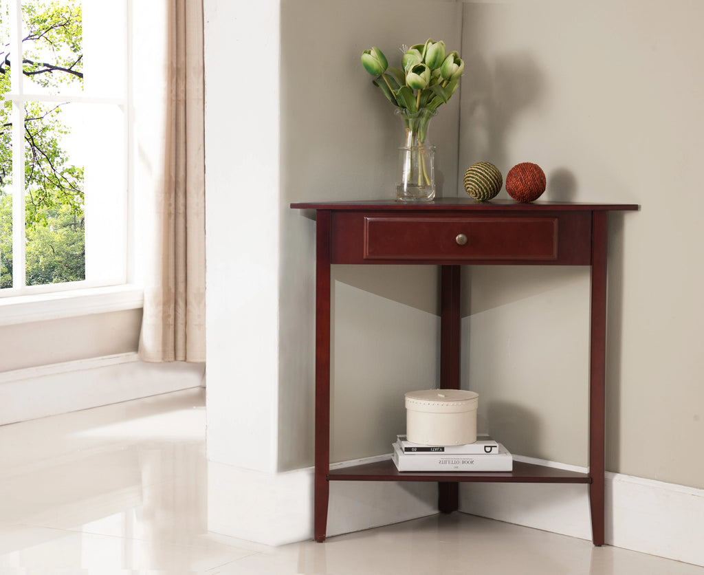 Walnut Wood Corner Side Table with Storage Drawer J638