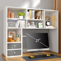 White Wood Desktop Bookshelf with 8 Shelves and 2 Drawers B58601