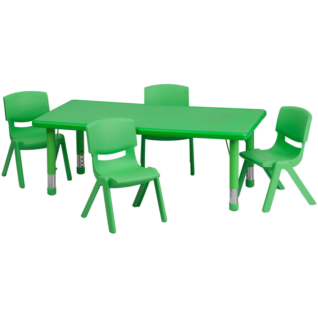 Green Plastic Height Adjustable Activity Table Set with 4 Chairs X92962