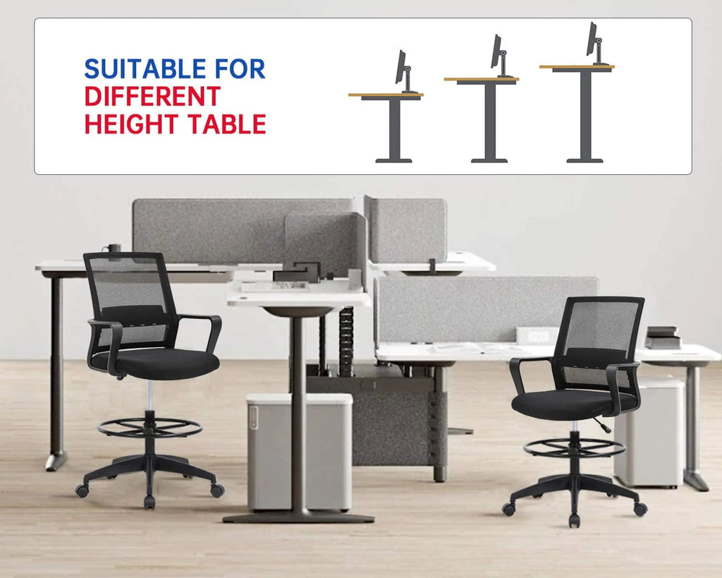 Black Adjustable Mesh Drafting Chair with Lumbar Support V497637