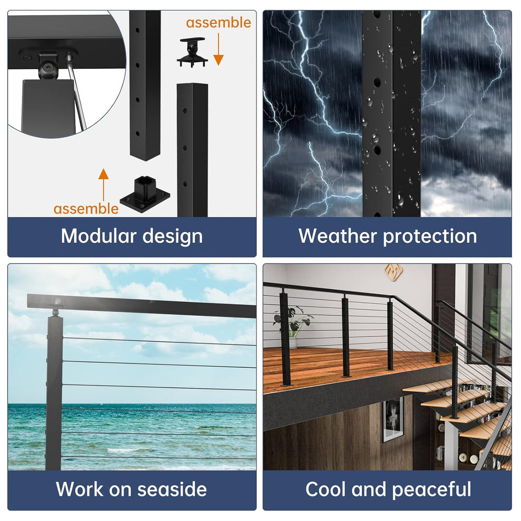 36 inch Black Aluminum Cable Railing Post M94309