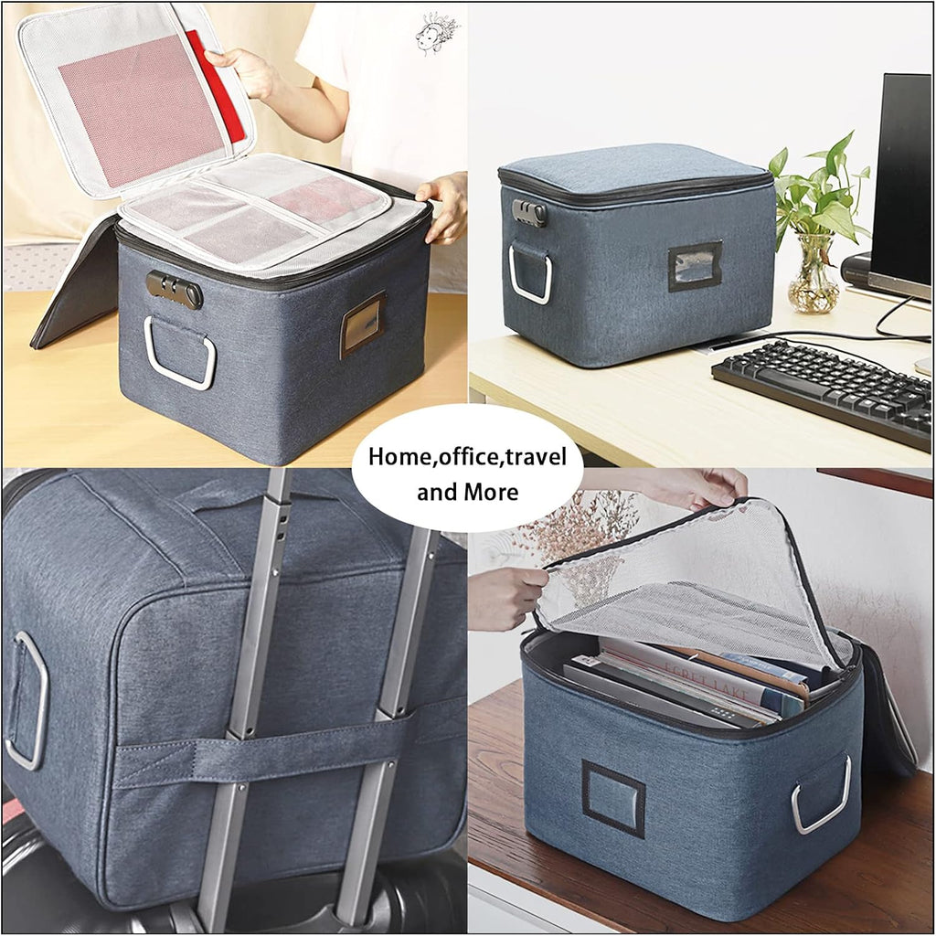 Blue Oxford Fabric Document Organizer Box with Lock W1362