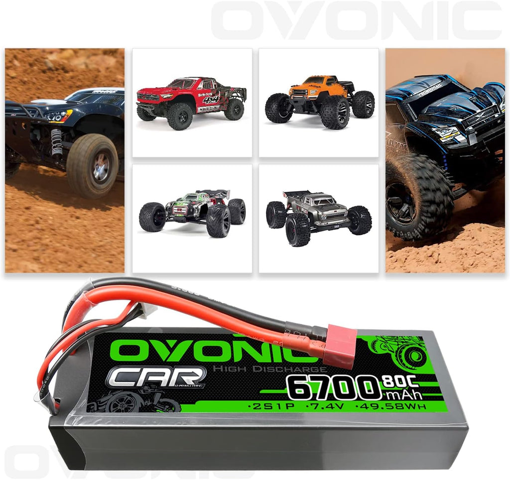 2S Lipo Battery 80C 6700mAh 7.4V Hard Case with Dean-Style T Connector for RC Car (2 Packs) G80077