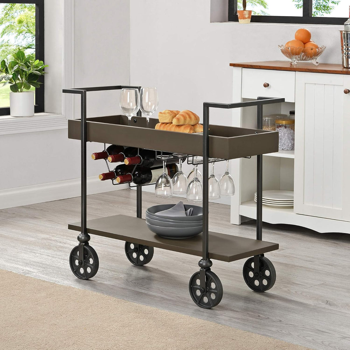 Aged Black Industrial Farmhouse Bar Cart L8250