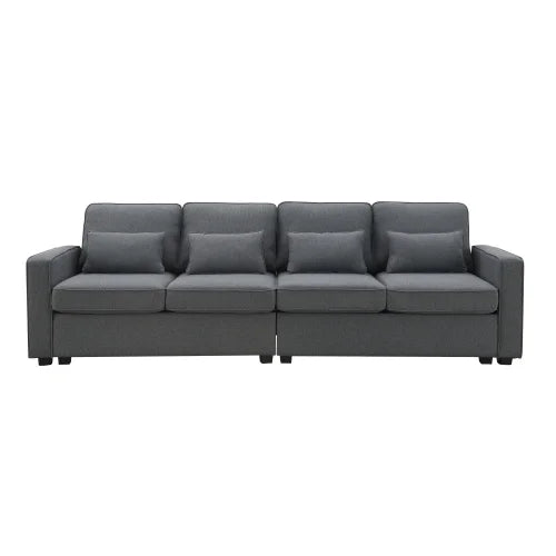 Linen Fabric Sofa with Armrest Pockets and 4 Pillows J67452