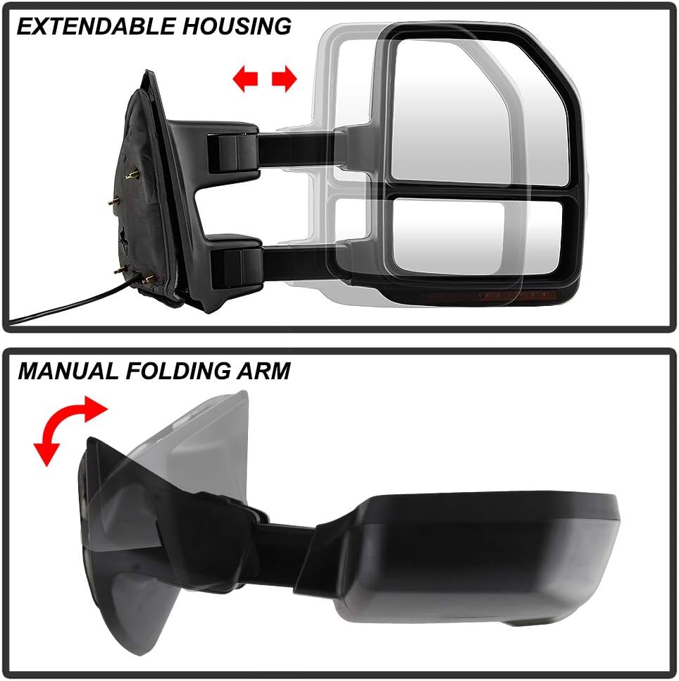 Telescoping Manual Towing Mirrors with LED Signal Pair for Ford F250 F350 F450 F550 Superduty D2910