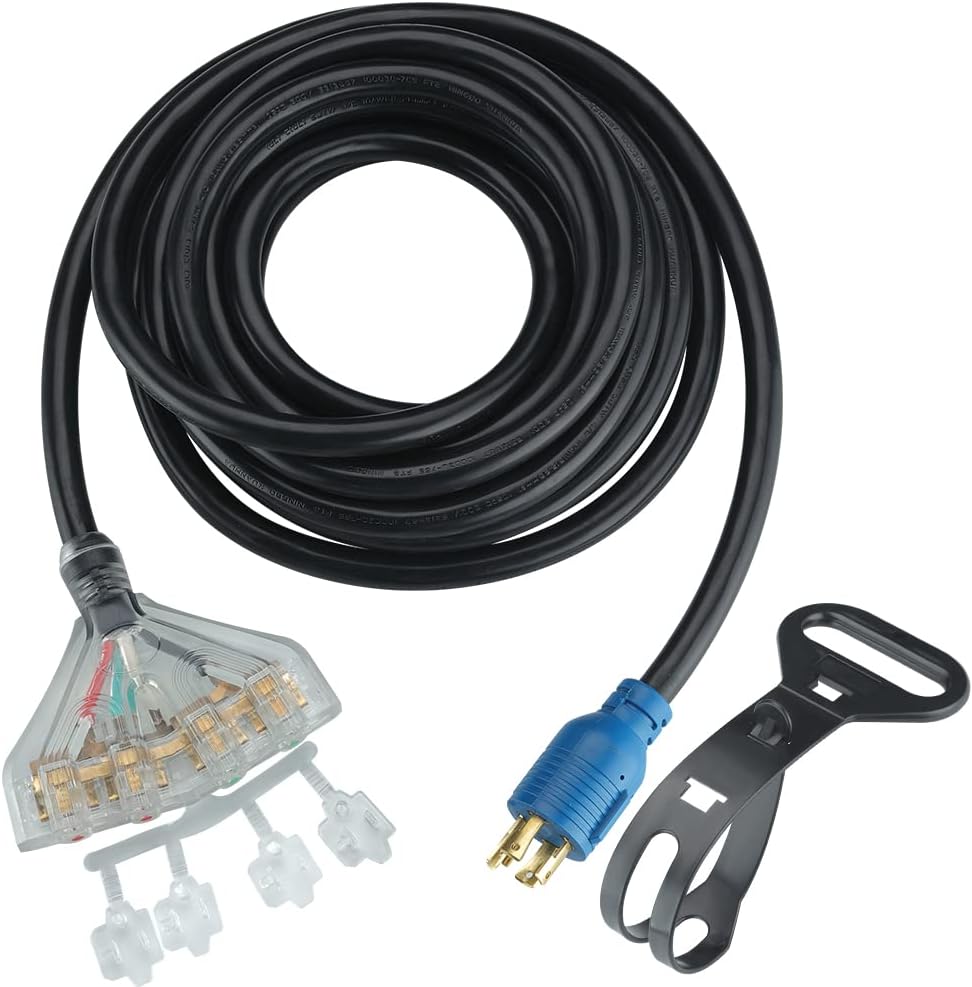 25 Feet 30 Amp 10 Gauge 4 Prong Generator Extension Cord 125/250V 7500W Pack of 2 E745829