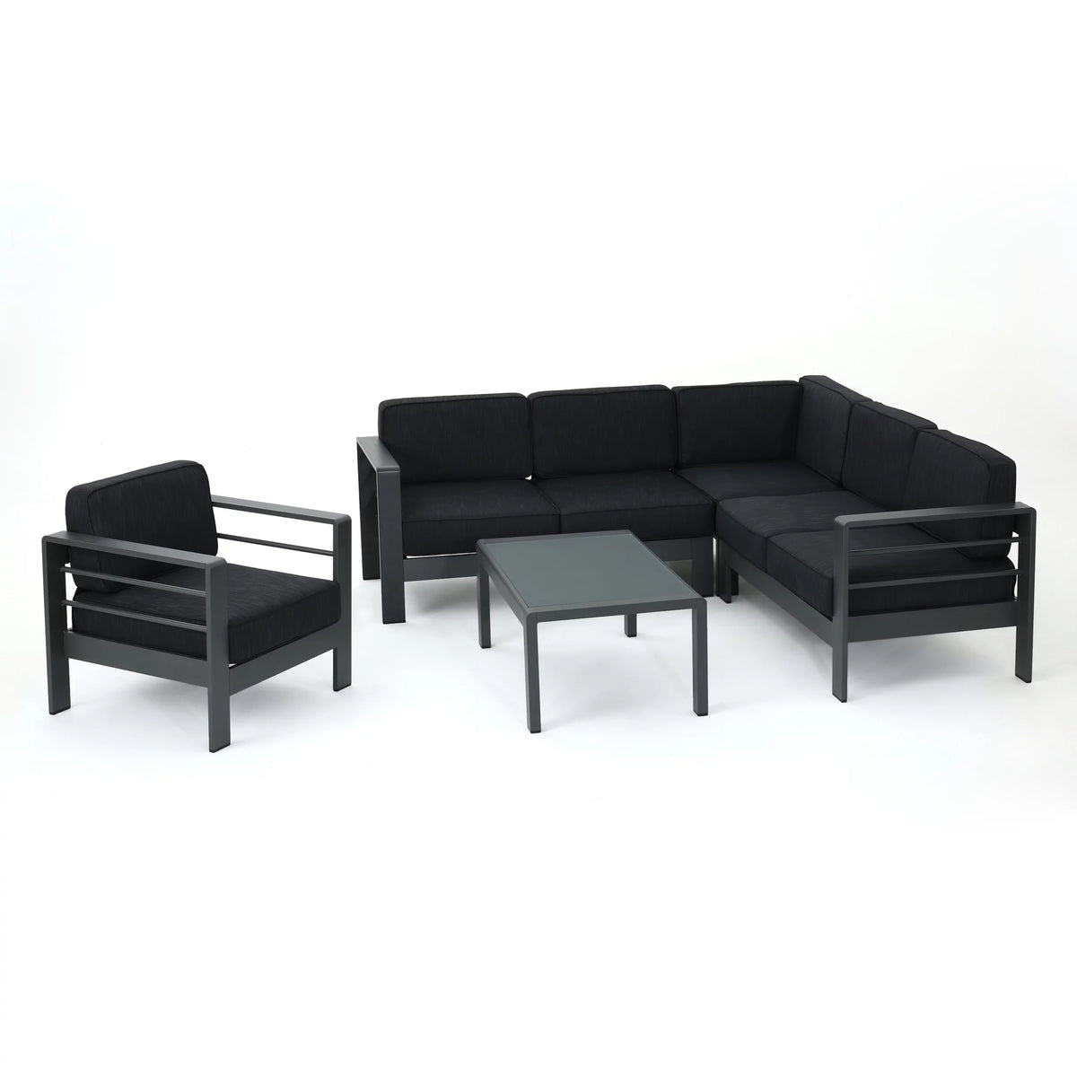 5 Piece Aluminum V-Shape Sectional Sofa Set with Cushions, Grey X6526