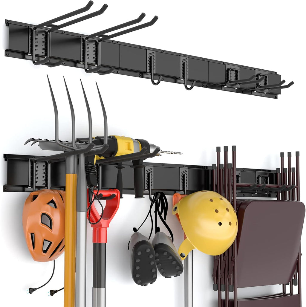 Heavy Duty Garage Storage Tool Organizer Wall Mount Rack with 6 Long Hooks, 48 Inch, Pack of 2 Y1274