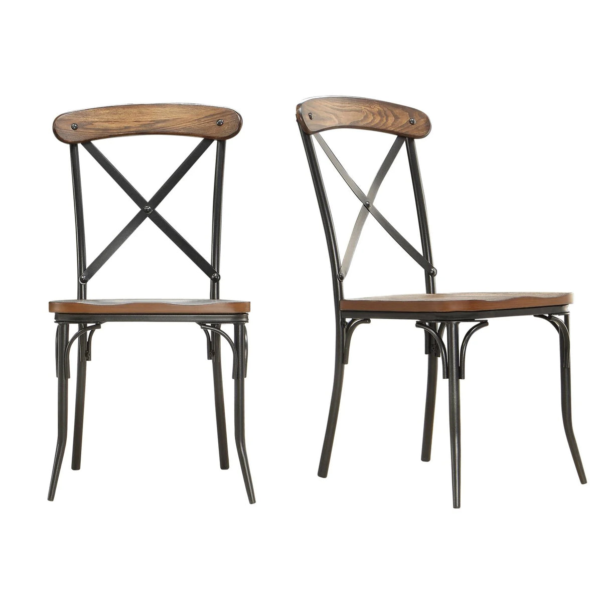 Metal Frame Dining Side Chairs, Set of 2, Brown and Ash E275