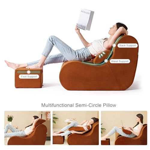 Burnt Orange High-Density Foam Bean Bag Chair with Ottoman B1437