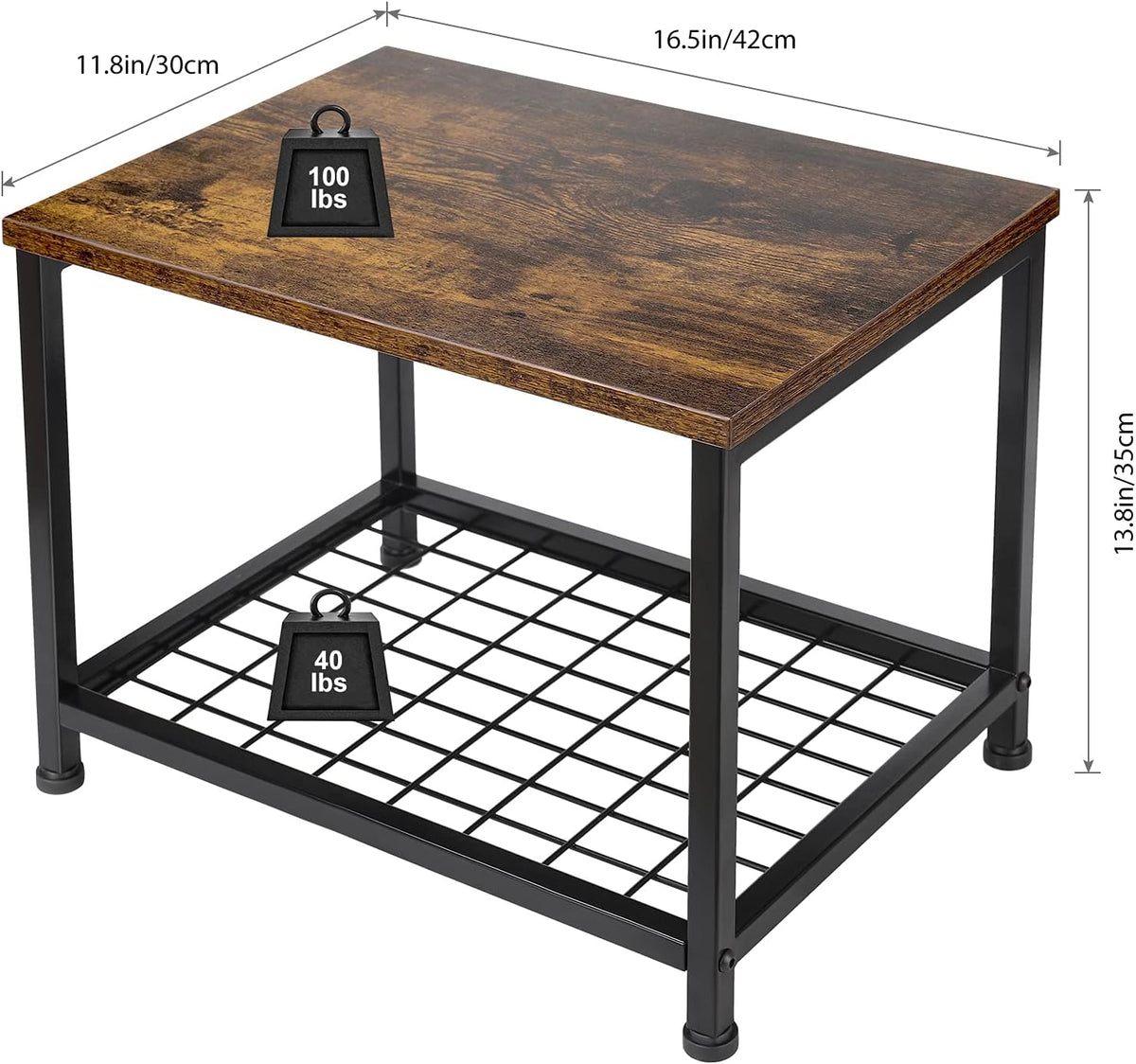 Rustic Brown and Black 2 Tier Printer Stand with Lockable Casters O3527