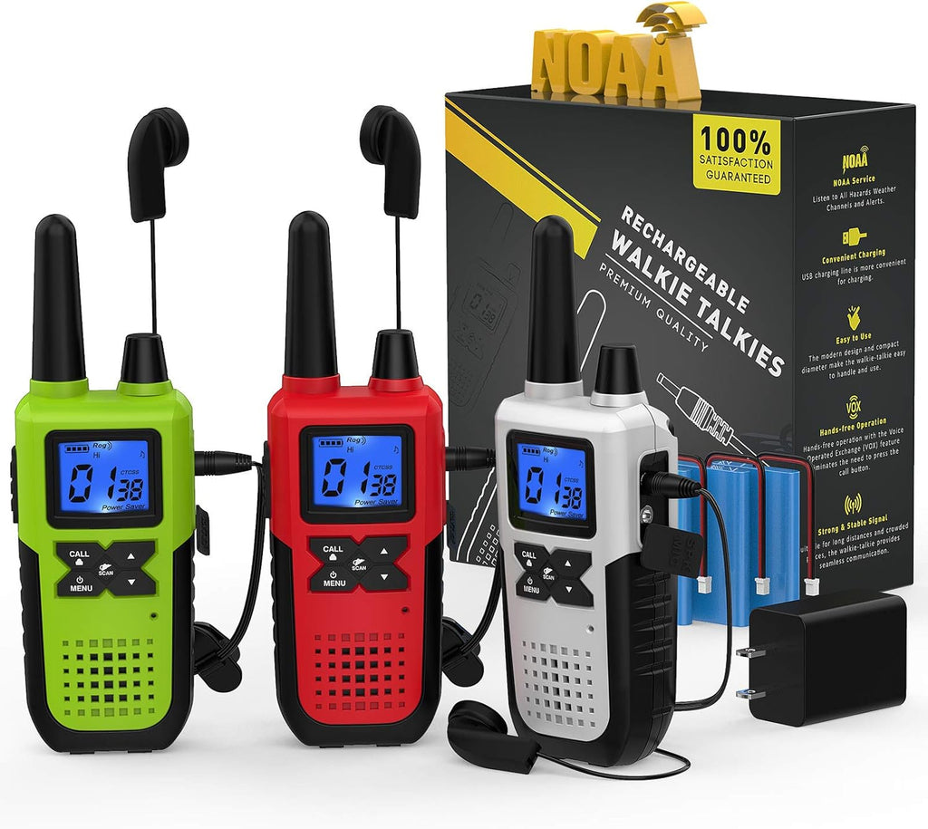 4 Pack Long Range 2 Way Radios Walkie Talkies with Earpiece and Mic USB Charger Battery Weather Alert E7485
