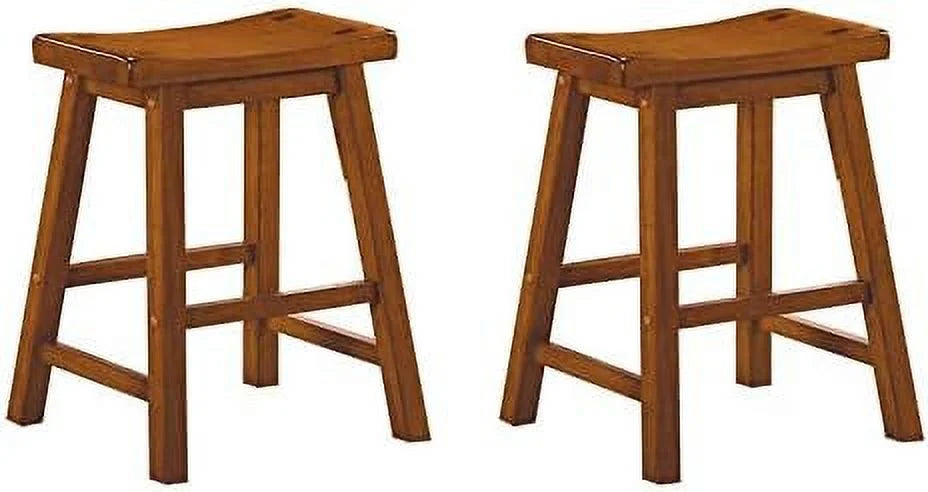 29" Solid Wood Saddle Stools Set of 2 Oak Brown J91683