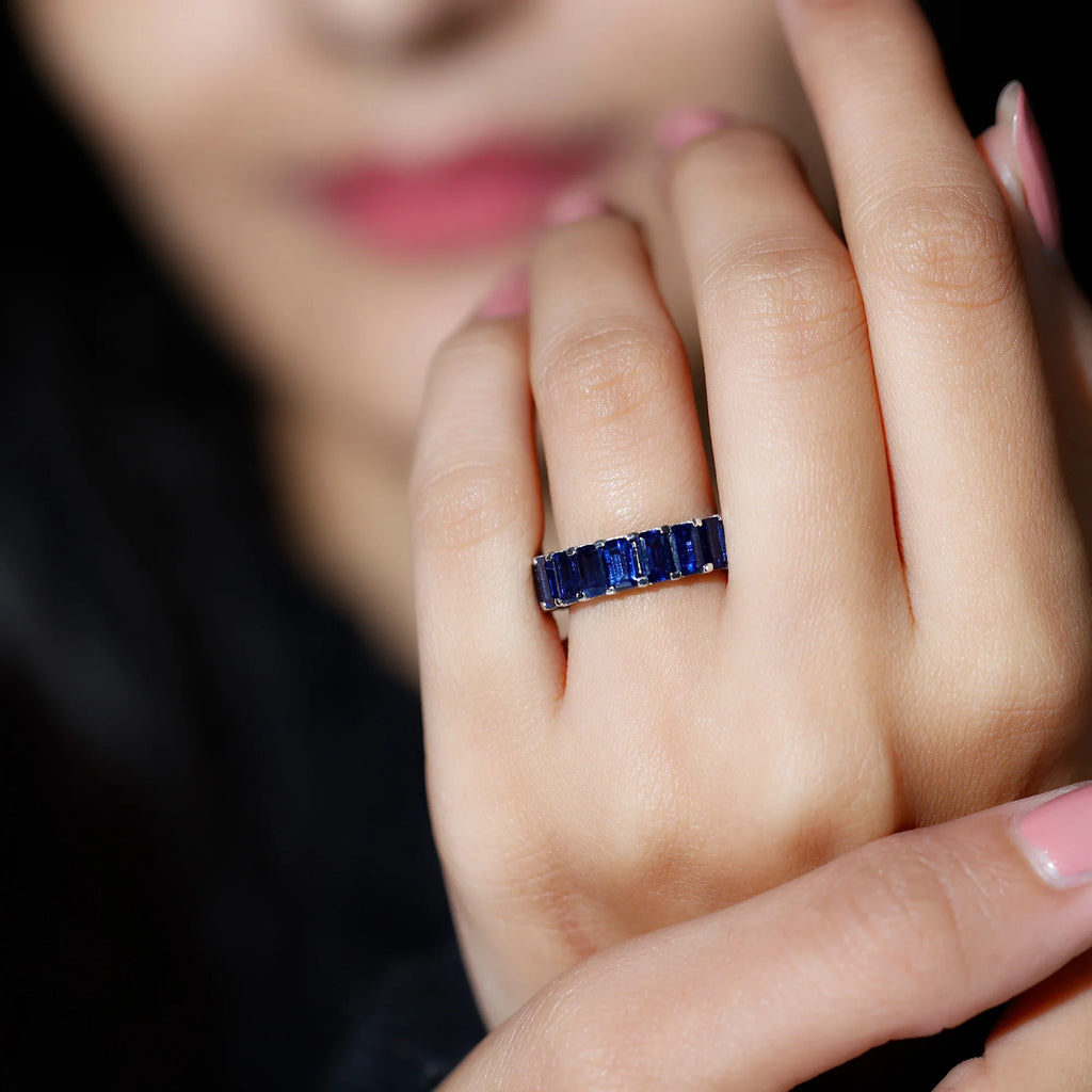 14K White Gold Octagon Cut Blue Sapphire Eternity Ring H578123