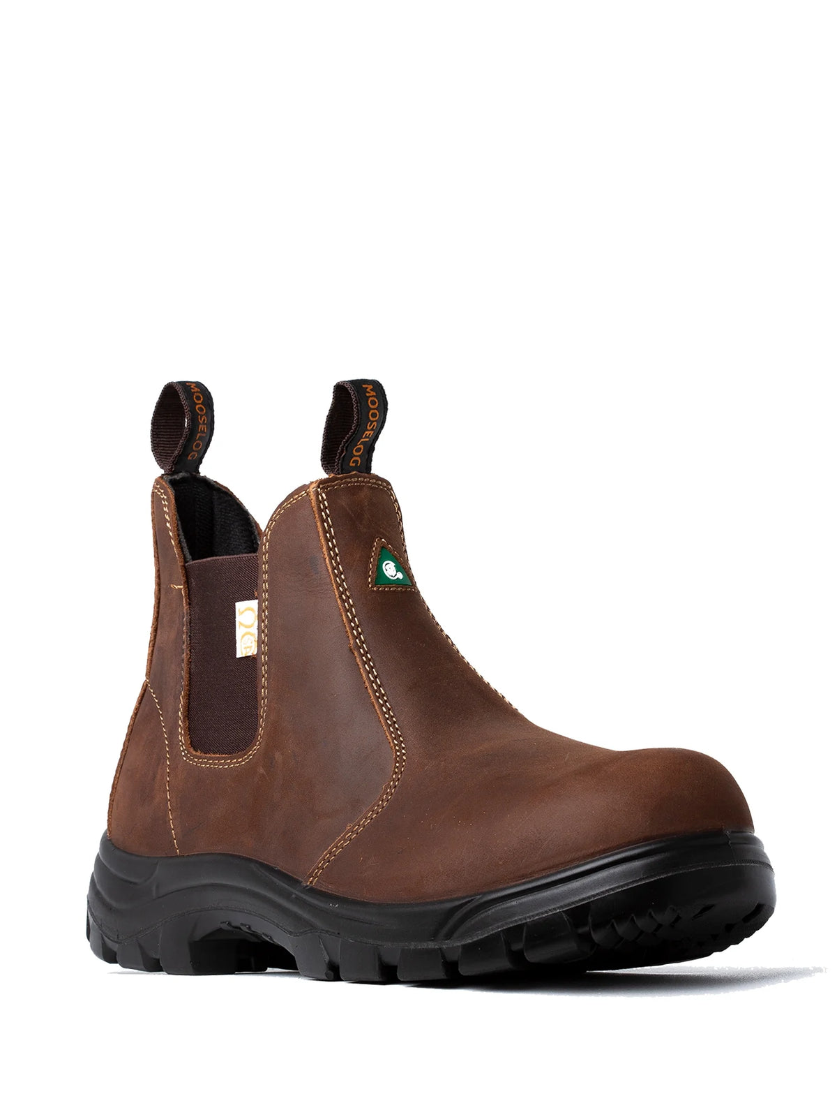 Brown Slip On Leather Steel Toe Work Boots Z998
