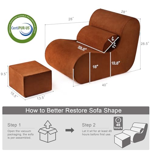 Burnt Orange High-Density Foam Bean Bag Chair with Ottoman B1437