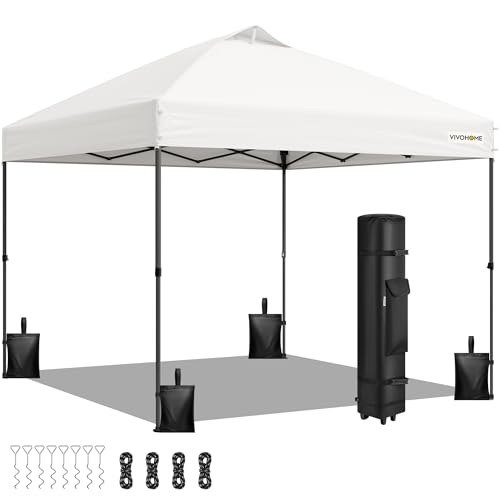 10x10ft Pop Up Canopy Tent with Wheel Carry Bag and 4 Sandbags, White P182077