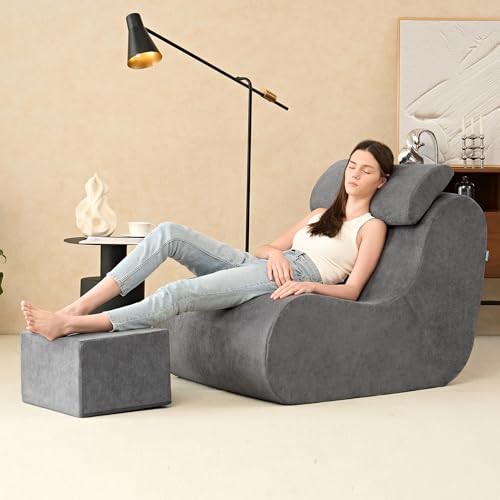 Burnt Orange High-Density Foam Bean Bag Chair with Ottoman B1437