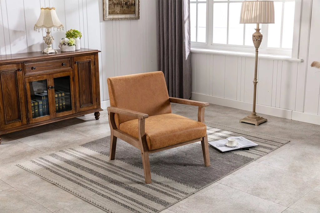 Tan Faux Leather Wooden Accent Chair N30276