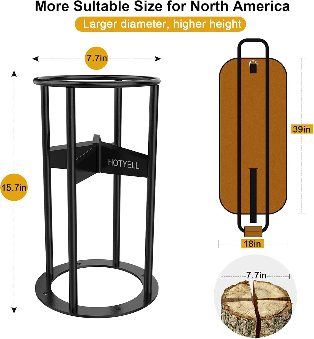High Carbon Steel Manual Log Splitting Wedge Tool with Canvas Firewood Carrier B314