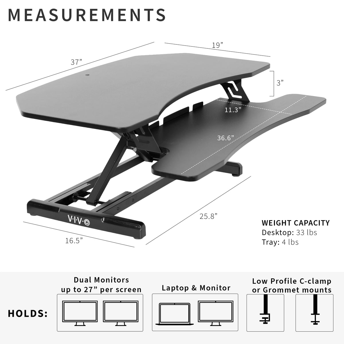 Black Corner Height Adjustable Standing Desk M490