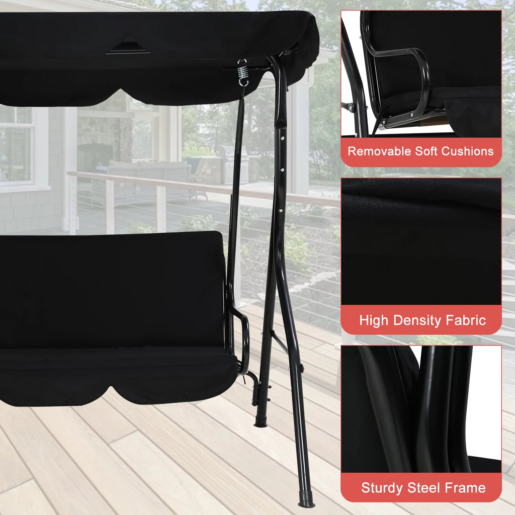 Black Outdoor Swing with Canopy and Cushions C256562