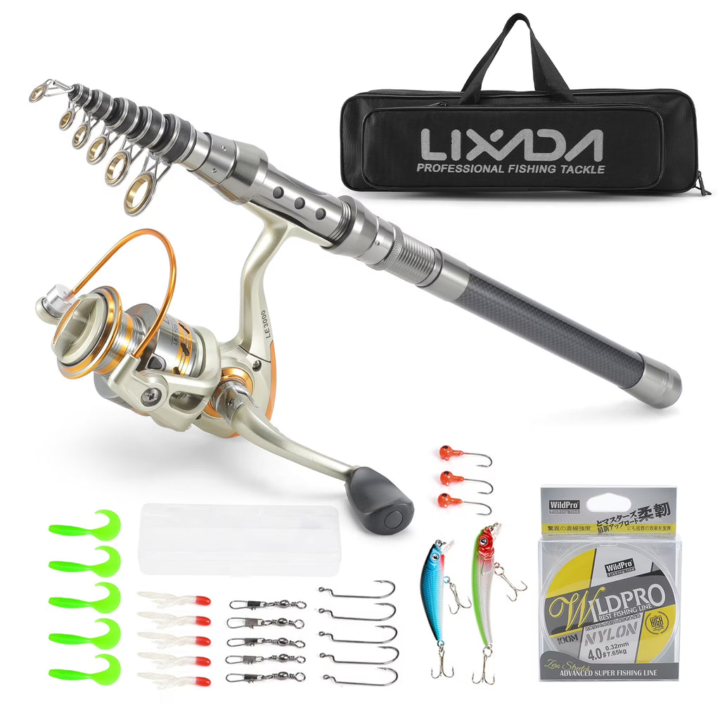 Telescopic Fishing Rod and Reel Combo with Spinning Reel, 100M Fishing Line, Lures, Hooks, and Jig Head N112