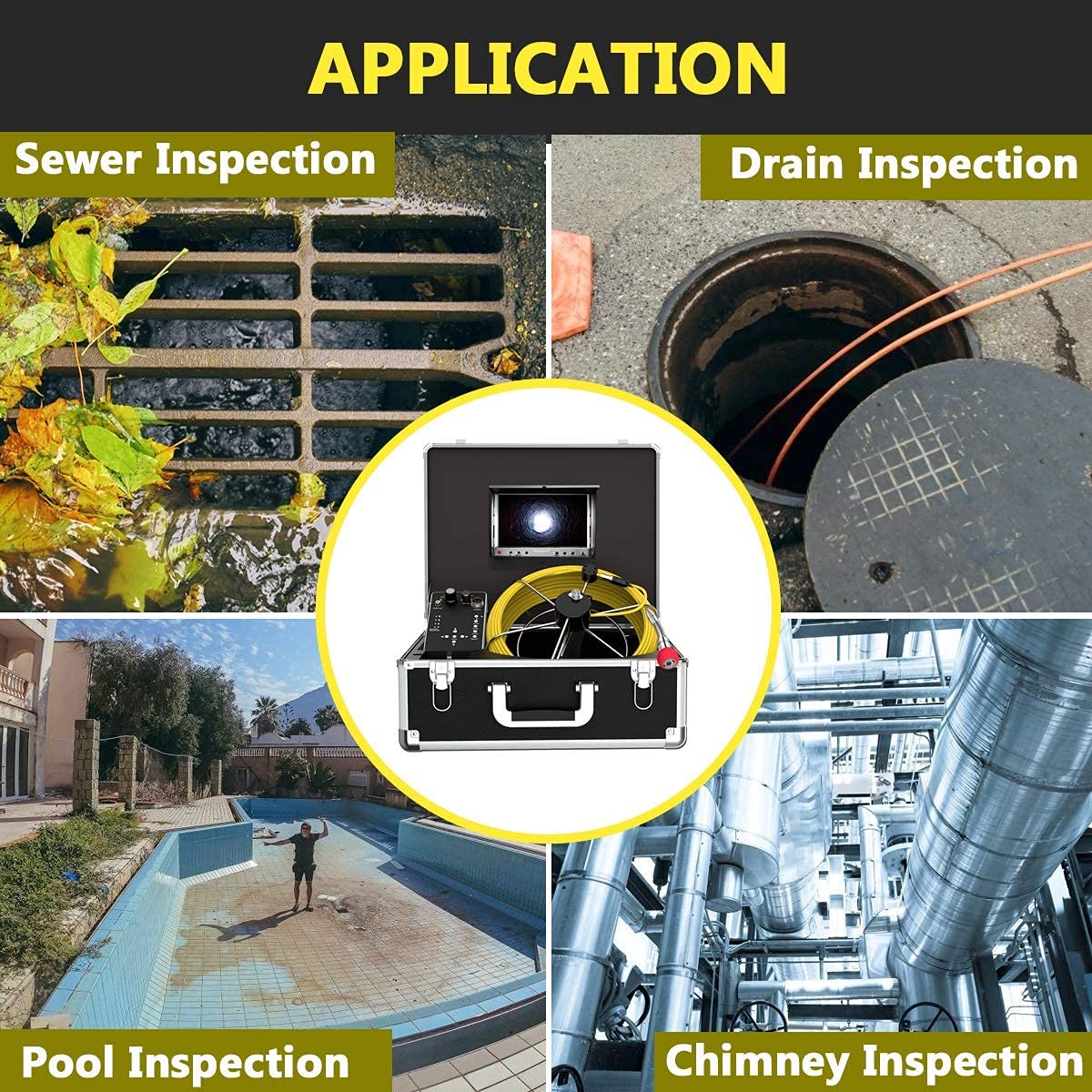 Sewer Camera with Locator, 165ft Inspection Camera with 512Hz Sonde Transmitter and Receiver, DVR and 7 LCD Monitor IP68 Waterproof Pipe Inspection Camera H3210