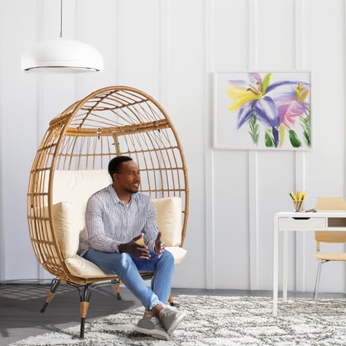 Ivory Wicker Egg Chair with Steel Frame M83687