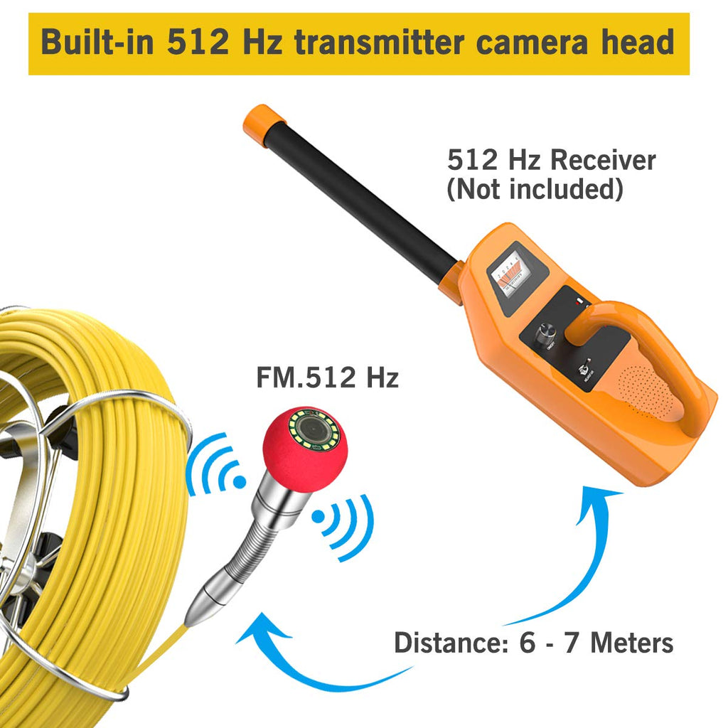 Sewer Camera with Locator, 165ft Inspection Camera with 512Hz Sonde Transmitter and Receiver, DVR and 7 LCD Monitor IP68 Waterproof Pipe Inspection Camera H3210