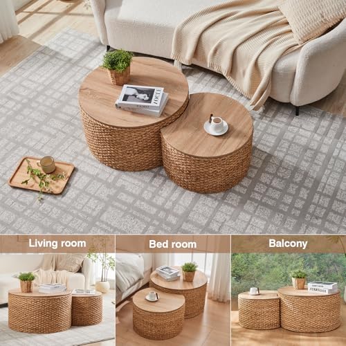 Set of 2 Wicker Rattan Coffee Table with Storage N890