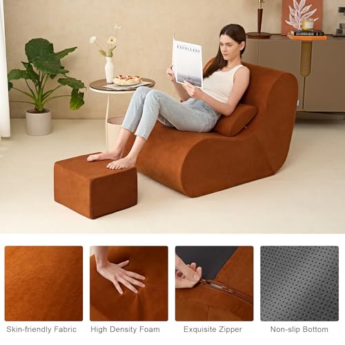 Burnt Orange High-Density Foam Bean Bag Chair with Ottoman B1437