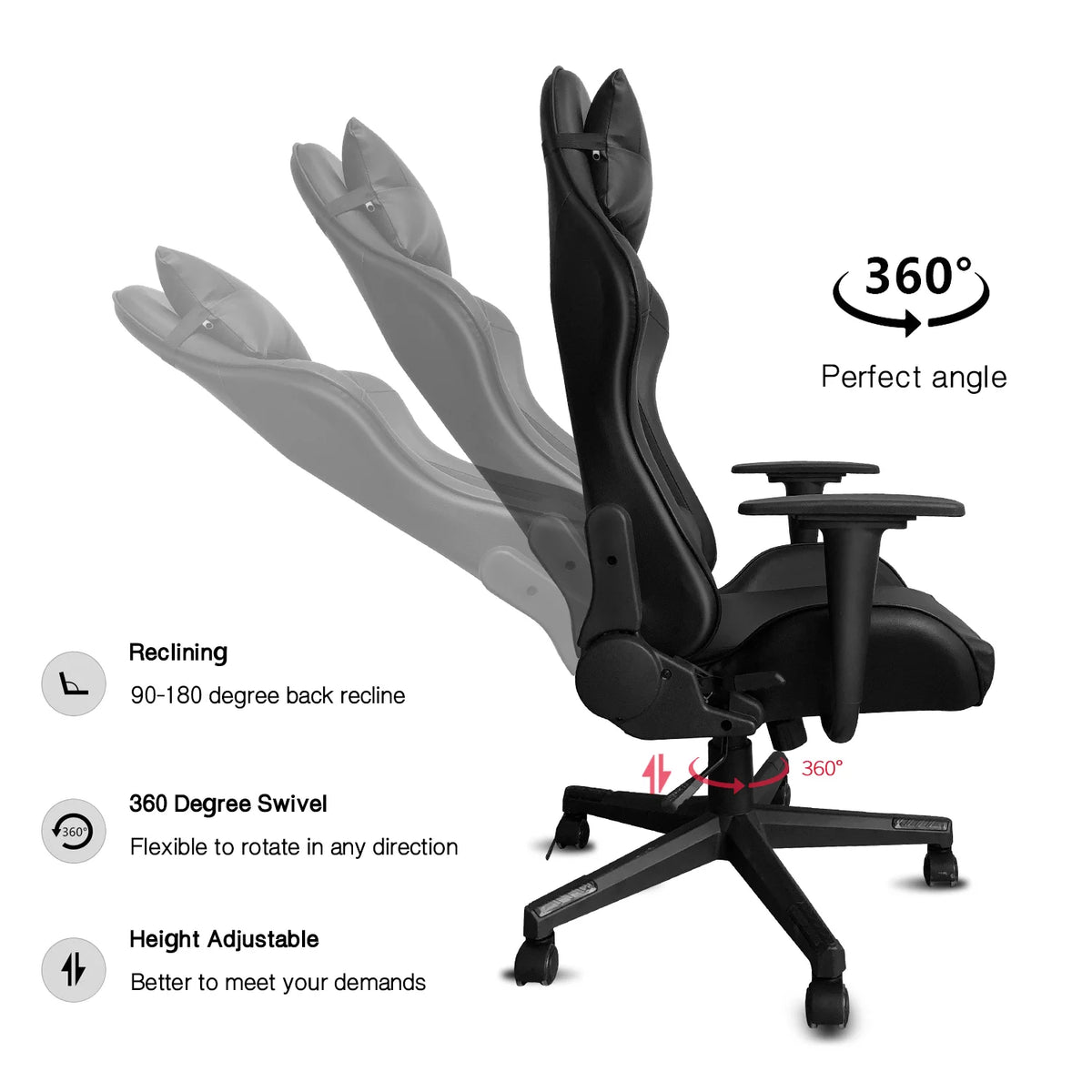 Black Ergonomic Reclining Gaming Chair with Lumbar Support S256973