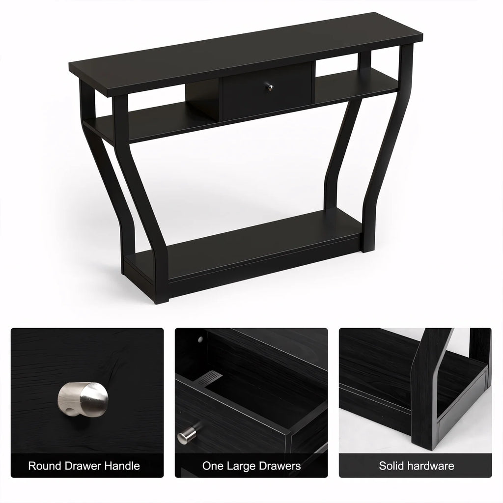 Black Sofa Accent Table with Drawer J8261